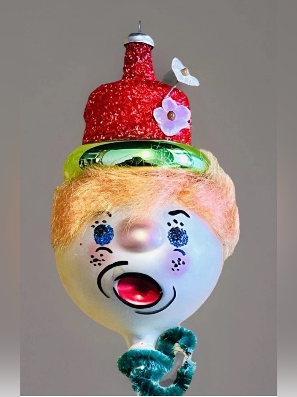 Di Carlini Ornament Italian Glass Hand Painted Funny Hat Lady/Clown-RARE FIND